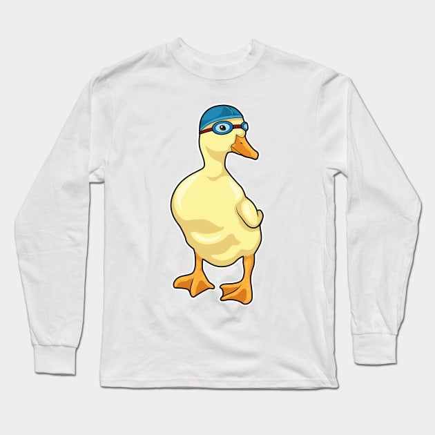 Duck at Swimming with Swimming goggles Long Sleeve T-Shirt by Markus Schnabel